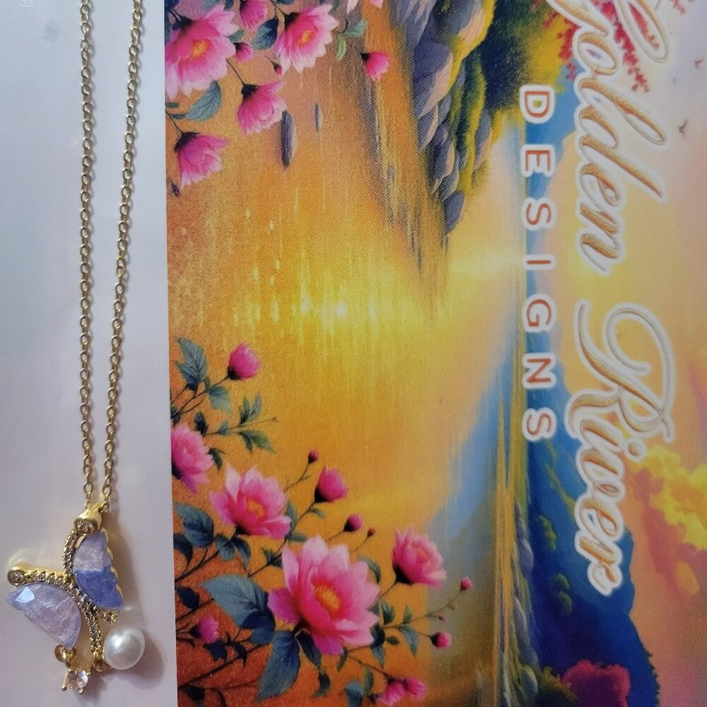 18K Gold Plated Purple Butterfly Pearl Zircon Necklace